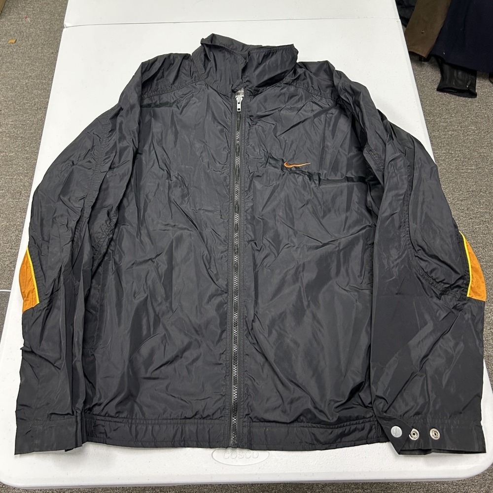Nike Windbreaker Jacket Mens XXL Black Orange Swoosh Full Zip Mesh Lined C2